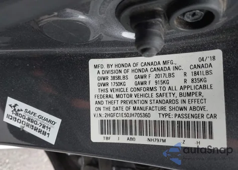 2018 Honda Civic Si z USA, uszkodzony, nr VIN 2HGFC1E50JH705360